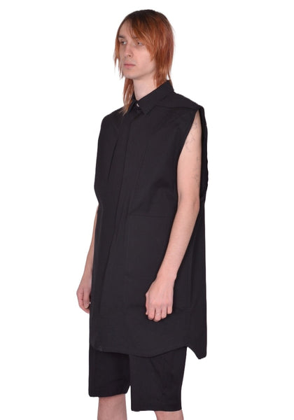RICK OWENS MEN JUMBO SLEEVELESS OUTERSHIRT BLACK SS26 | DOSHABURI Shop