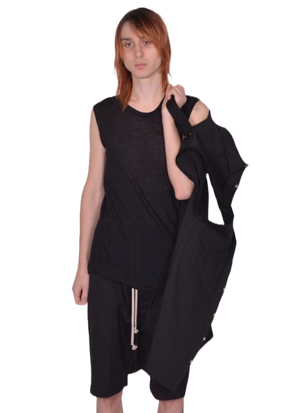RICK OWENS MEN JUMBO SLEEVELESS OUTERSHIRT BLACK SS26 | DOSHABURI Shop