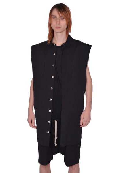RICK OWENS MEN JUMBO SLEEVELESS OUTERSHIRT BLACK SS26 | DOSHABURI Shop