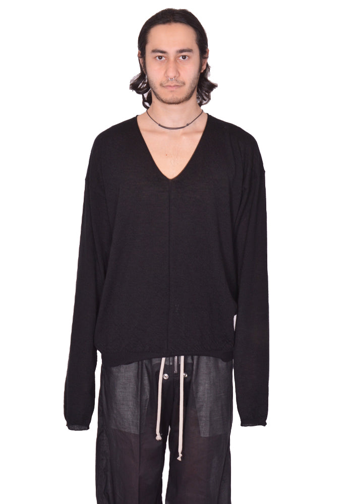DOSHABURI通販｜RICK OWENS MEN KNITTED V-NECK PULLOVER BLACK
