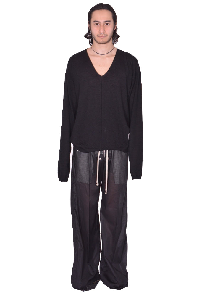 DOSHABURI通販｜RICK OWENS MEN KNITTED V-NECK PULLOVER BLACK SS25