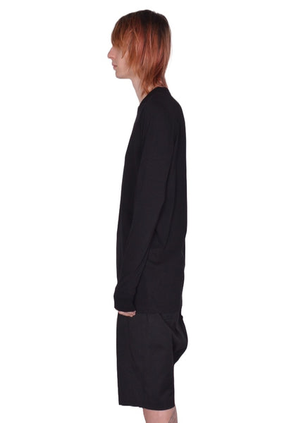 RICK OWENS MEN LEVEL LONG SLEEVE T-SHIRT BLACK SS26 | DOSHABRI Shop