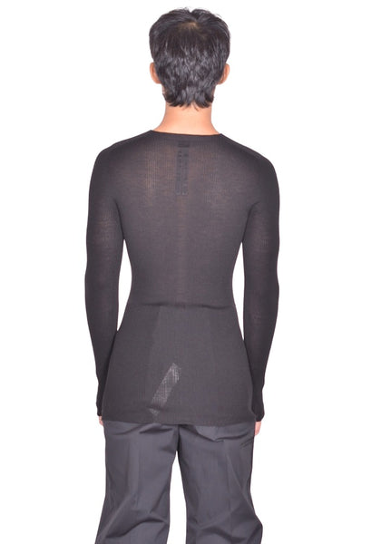 RICK OWENS MEN RIBBED ROUND NECK SWEATER BLACK FW26 | DOSHABURI Shop