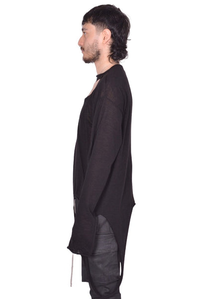 RICK OWENS MEN SLASHED KNIT PULLOVER BLACK FW25 | DOSHABURI Shop