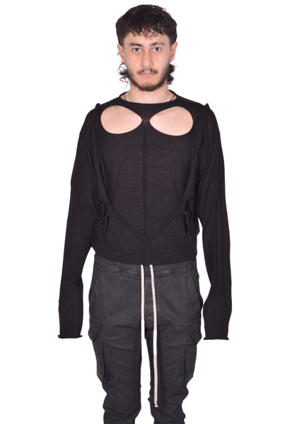 RICK OWENS MEN SLASHED KNIT PULLOVER BLACK FW25 | DOSHABURI Shop