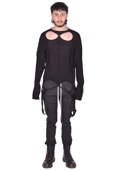 RICK OWENS MEN SLASHED KNIT PULLOVER BLACK FW25 | DOSHABURI Shop