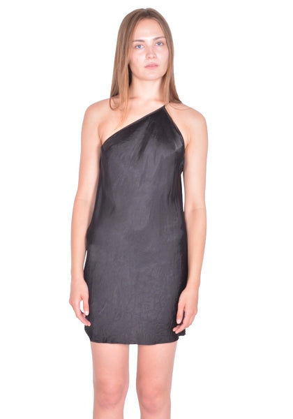 RICK OWENS ONE SHOULDER SLIP MINI DRESS BLACK SS26 | DOSHABURI Shop