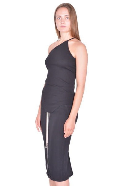RICK OWENS ONE SHOULDER TANKTOP BLACK SS26 | DOSHABURI Shop