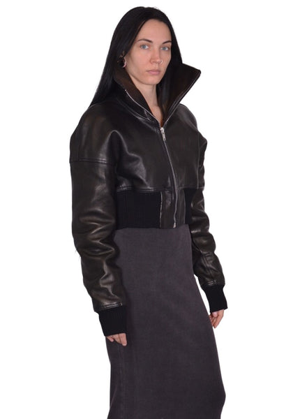 RICK OWENS PADDED BOMBER LEATHER JACKET BLACK FW25 | DOSHABURI Shop