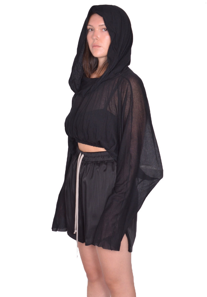 Tシャツ・カットソー RICK OWENS 'Crooped Hooded Tunic' sweater (RO01E7278BZ 09) DOSHABURI通販｜RICK OWENS WOMEN CROPPED HOODED TUNIC BLACK