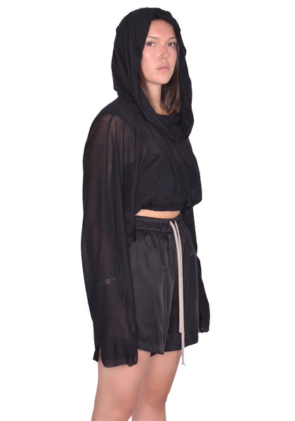 RICK OWENS WOMEN CROPPED HOODED TUNIC BLACK SS25 | DOSHABURI Shop