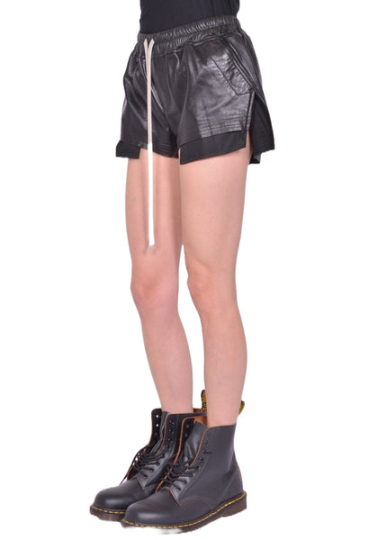 RICK OWENS WOMEN  FOG LEATHER BOXER SHORTS BLACK FW25 | DOSHABURI Shop