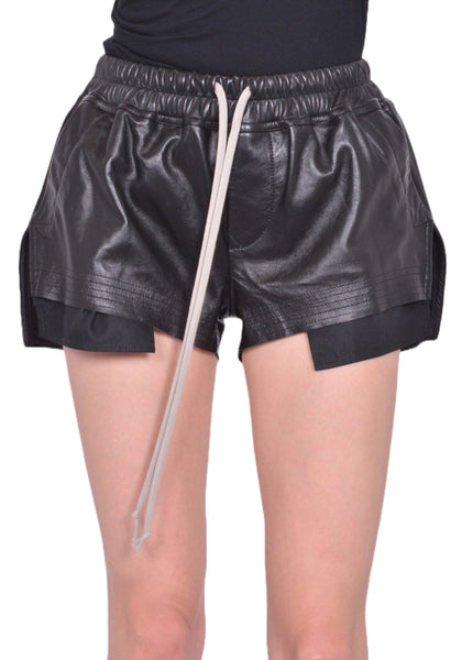 RICK OWENS WOMEN  FOG LEATHER BOXER SHORTS BLACK FW25 | DOSHABURI Shop
