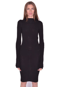 RICK OWENS WOMEN HOLLYWOOD LONG SLEEVE DRESS BLACK SS25 | DOSHABURI Shop