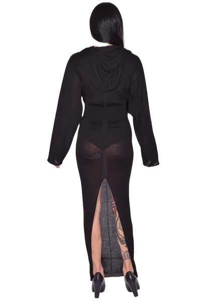 RICK OWENS WOMEN HOODED DRESS BLACK FW25 | DOSHABURI Online Shop