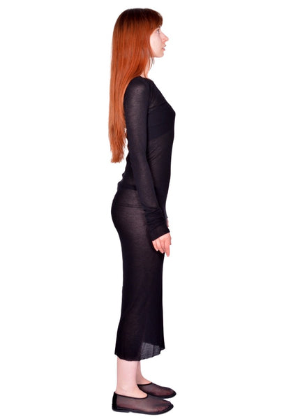 RICK OWENS WOMEN RIB LONG SLEEVE DRESS BLACK FW26 | DOSHABURI Shop