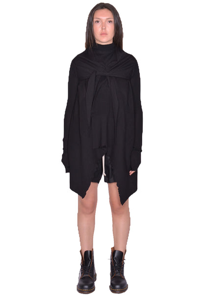 RICK OWENS WOMEN TIED MEDIUM WRAP CARDIGAN BLACK SS25 | DOSHABURI Shop