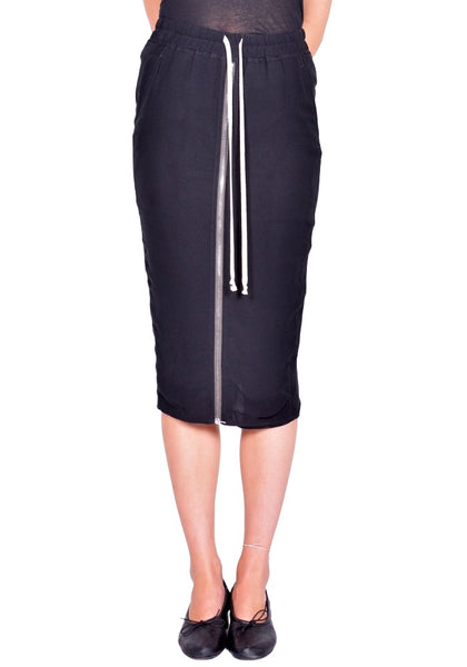 RICK OWENS ZIPPED SHORT PILLAR SKIRT BLACK SS26 | DOSHABURI Shop