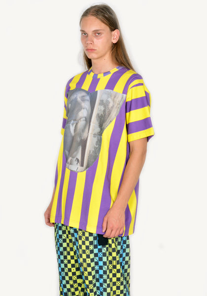 BERNHARD WILLHELM STRIPE WOVEN T-SHIRT PURPLE/YELLOW | DOSHABURI Online shop