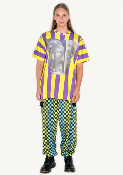 BERNHARD WILLHELM STRIPE WOVEN T-SHIRT PURPLE/YELLOW | DOSHABURI Online shop