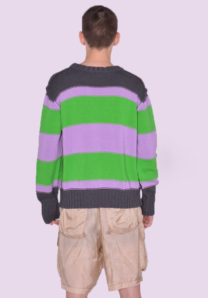 EDWARD CUMING SS23-K01A MISSED CONNECTION KNIT SWEATER GREY/PURPLE/GREEN SS23 | DOSHABURI Online Shop