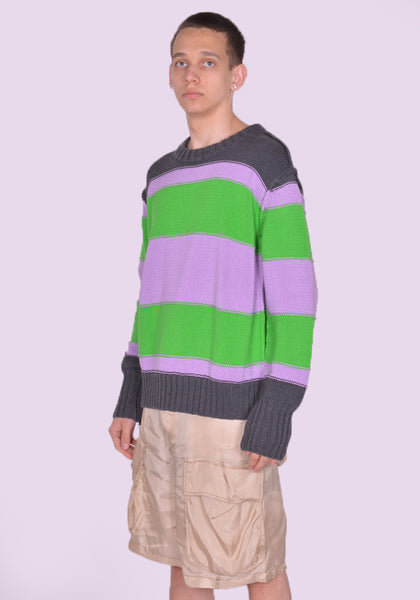 EDWARD CUMING SS23-K01A MISSED CONNECTION KNIT SWEATER GREY/PURPLE/GREEN SS23 | DOSHABURI Online Shop