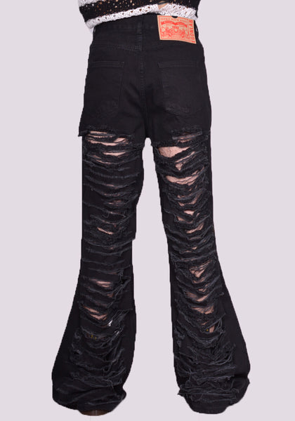 EGONLAB. DN006C ATOMIC DENIM FLARE PANTS BLACK  SS24 | DOSHABURI Online Shop