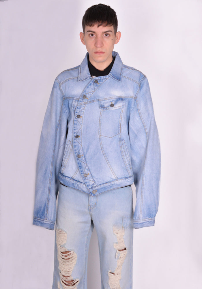 EGONLAB. DN008A WRAPPED DENIM JACKET BLUE ACID WASH SS24 | DOSHABURI Online Shop