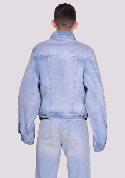 EGONLAB. DN008A WRAPPED DENIM JACKET BLUE ACID WASH SS24 | DOSHABURI Online Shop