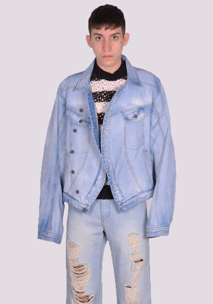 EGONLAB. DN008A WRAPPED DENIM JACKET BLUE ACID WASH SS24 | DOSHABURI Online Shop