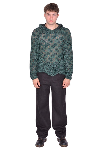 JUNTAE KIM LACE HOODIE GREEN FW25 | DOSHABURI Online Shop
