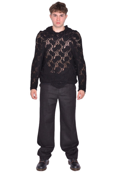 JUNTAE KIM LACE HOODIE BLACK FW25 | DOSHABURI Online Shop