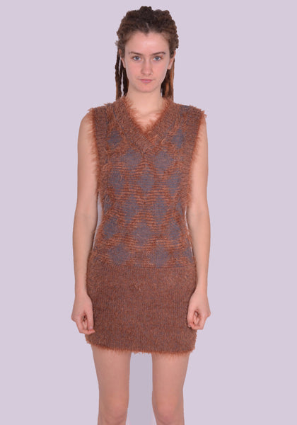 KNWLS HAIRY V-NECK SLEEVELESS DRESS MELANGE SLATE FW23 | DOSHABURI Online Shop