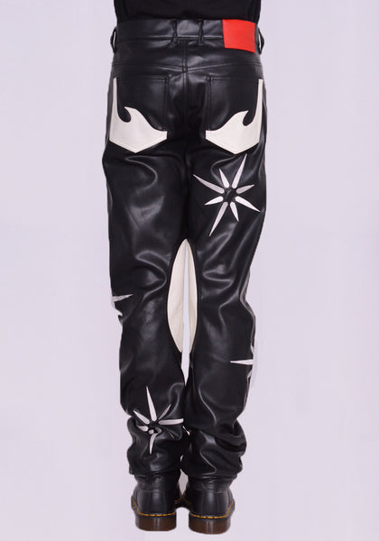 KUSIKOHC KSK FLOWER RIDER FAUX LEATHER PANTS BLACK | DOSHABURI Online Shop