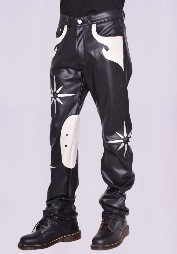 KUSIKOHC KSK FLOWER RIDER FAUX LEATHER PANTS BLACK | DOSHABURI Online Shop