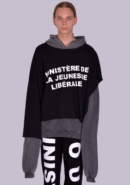 LIBERAL YOUTH MINISTRY LYM04T211 OVERLAYED SWEATHOODIE GREY/BLACK FW23 | DOSHABURI Online Shop