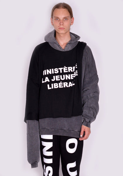 LIBERAL YOUTH MINISTRY LYM04T211 OVERLAYED SWEATHOODIE GREY/BLACK FW23 | DOSHABURI Online Shop