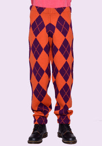 LIBERAL YOUTH MINISTRY ARLEQUIN KNITTED PANTS PURPLE/ORANGE FW23 | DOSHABURI Online Shop