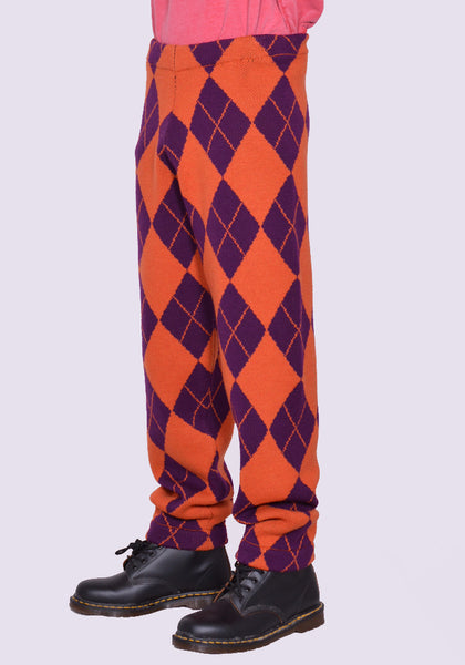 LIBERAL YOUTH MINISTRY ARLEQUIN KNITTED PANTS PURPLE/ORANGE FW23 | DOSHABURI Online Shop