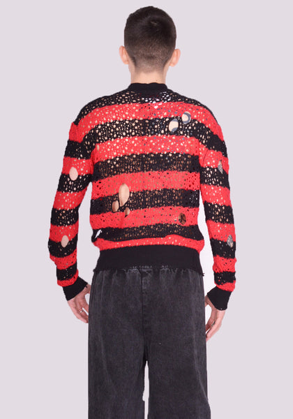 LIBERAL YOUTH MINISTRY STRIPES KNIT SWEATER KNIT BLACK/RED SS24 | DOSHABURI Online Shop