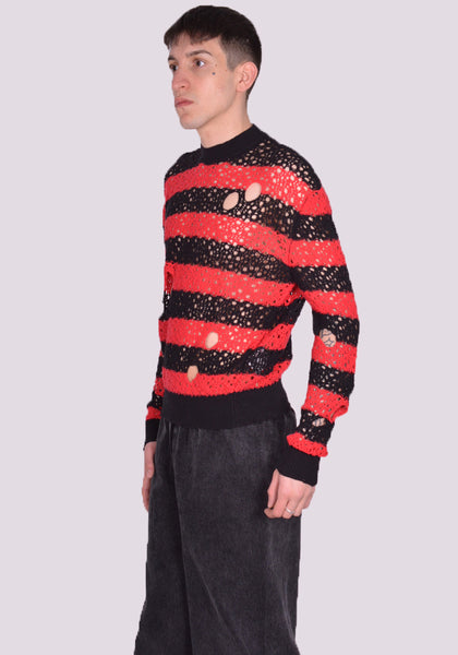 LIBERAL YOUTH MINISTRY STRIPES KNIT SWEATER KNIT BLACK/RED SS24 | DOSHABURI Online Shop