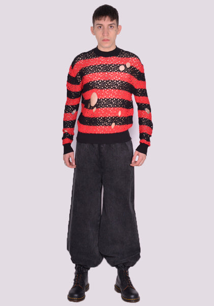 LIBERAL YOUTH MINISTRY STRIPES KNIT SWEATER KNIT BLACK/RED SS24 | DOSHABURI Online Shop