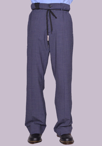 MARNI PUMU0214QU  CHECKED STRETCH WOOL TROUSERS NAVY