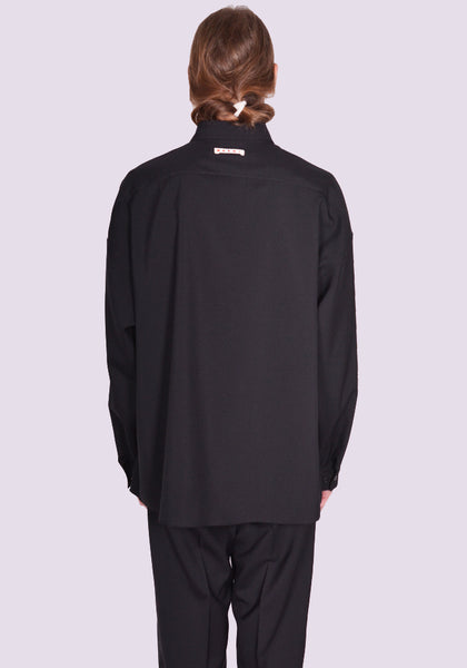 MARNI CUMU0061A3 TROPICAL WOOL LONG SLEEVE SHIRT BLACK SS24 | DOSHABURI Online Shop