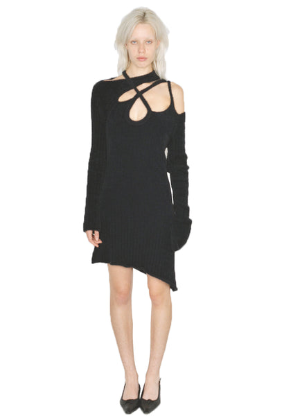 OTTOLINGER 706002 KNITTED CROOSSOVER MINI DRESS BLACK FW23 | DOSHABURI Online Shop