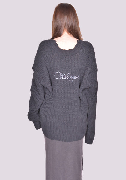 OTTOLINGER OPEN COLLAR SKULL KNIT SWEATER BLACK SS24 | DOSHABURI Online Shop