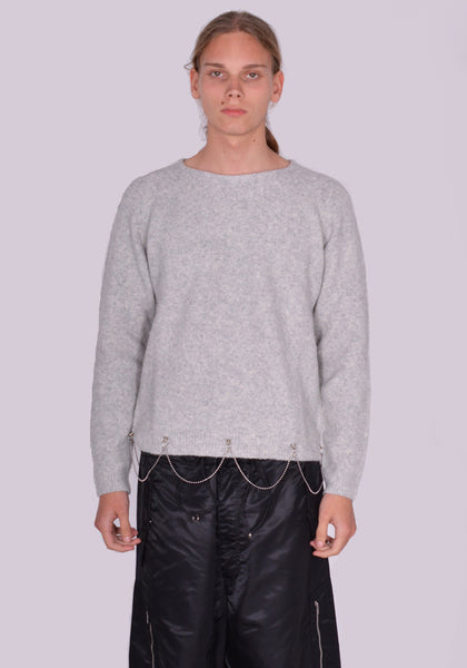 RANDOM IDENTITIES KN-26-22 CREW NECK WITH CHAIN LIGHT GREY FW23 | DOSHABURI Online Shop