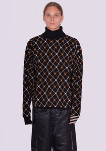 RANDOM IDENTITIES KN-10-22  ROLL NECK JACQUARD KNIT SWEATER BLACK FW23 | DOSHABURI Online Shop