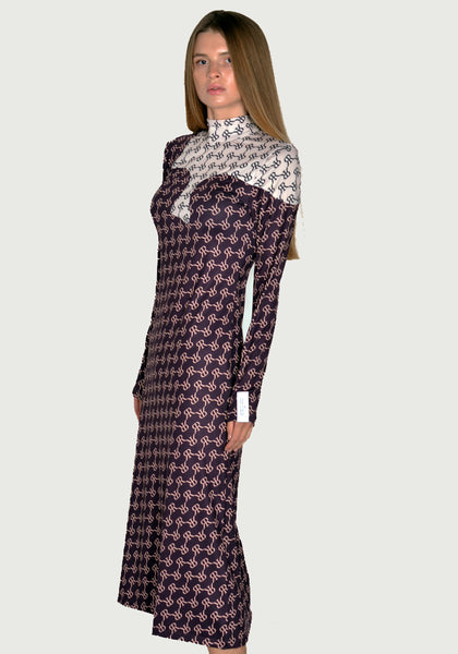 ROKH R6CA302 TWO TONE DETAILED MASK DRESS BROWN/BEIGE SS23 | DOSHABURI Online Shop