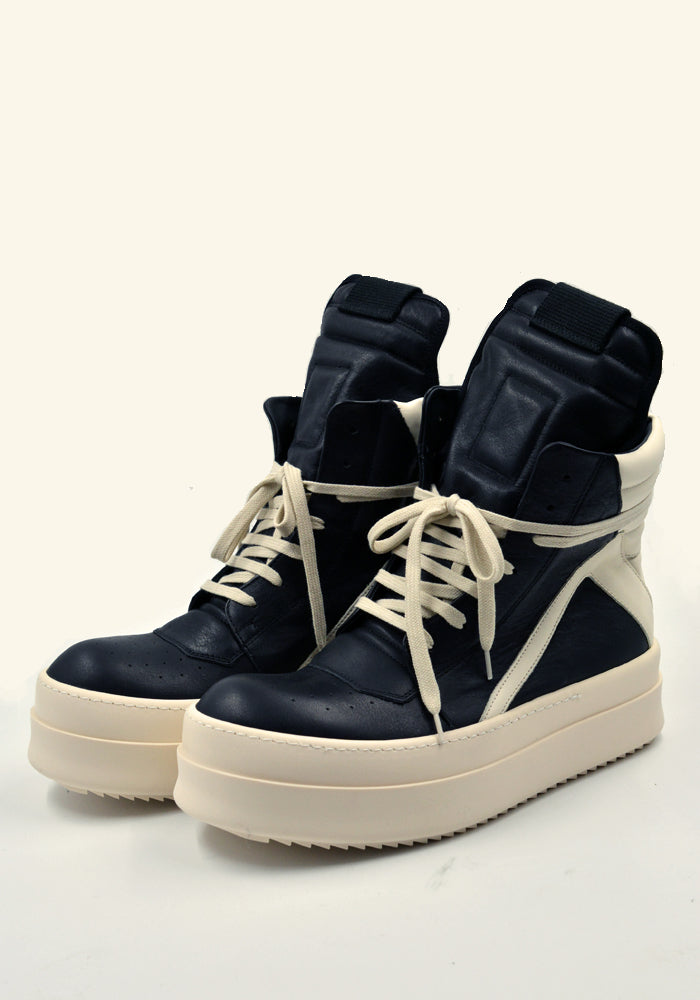 RICK OWENS MEN RR02C7868 MEGA BUMPER GEOBASKET SNEAKERS BLACK/MILK (New  Season FW23)